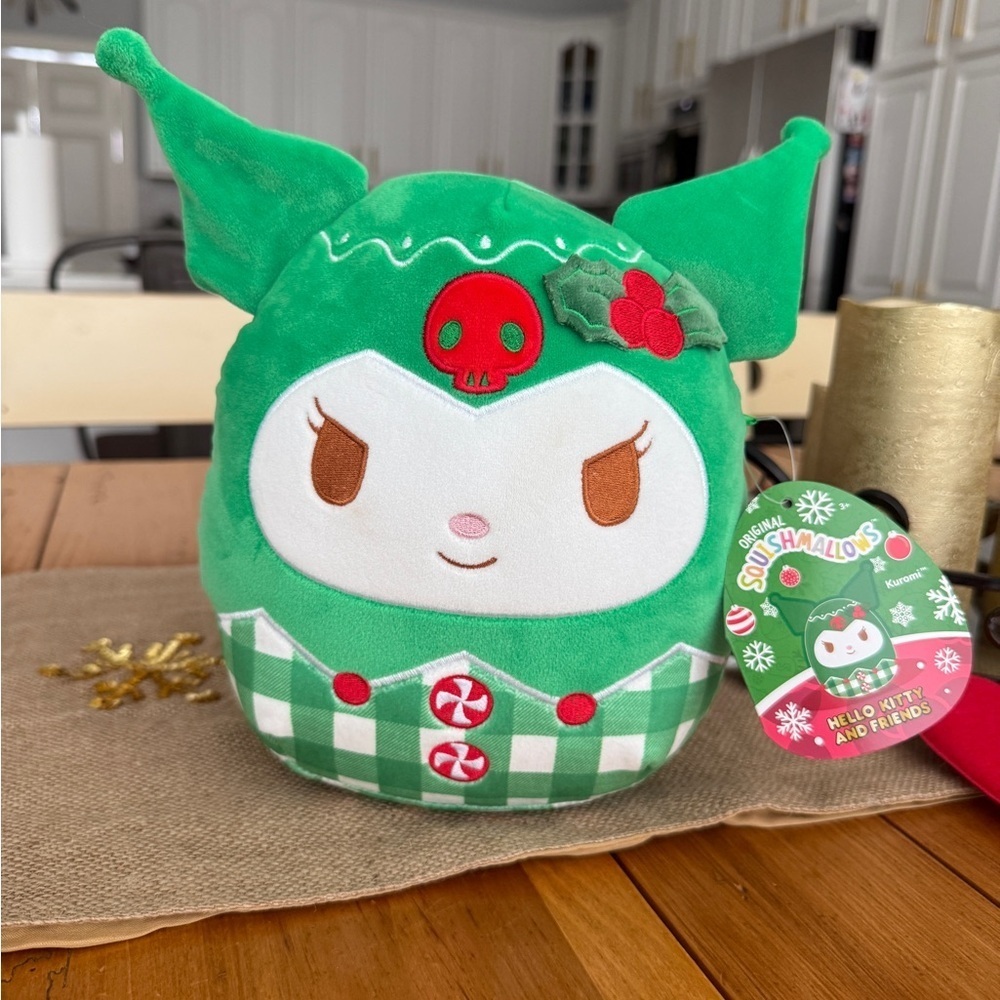 Squishmallows 8-Inch Hello Kitty Sanrio Christmas Kuromi Festive Green Plaid New